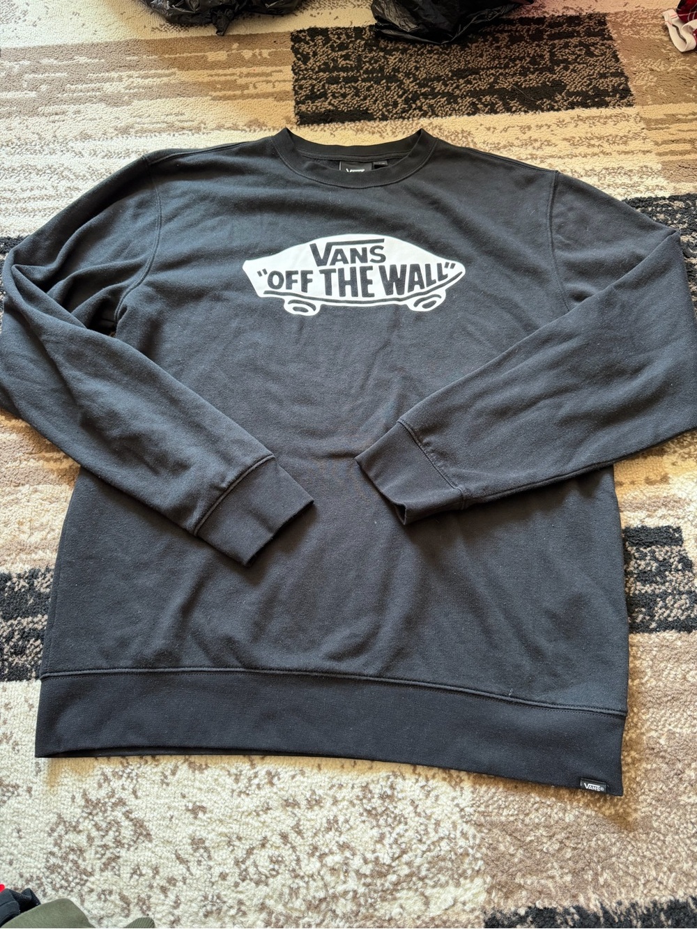 Mens Vans Black Crewneck with White 'Off The Wall' Logo